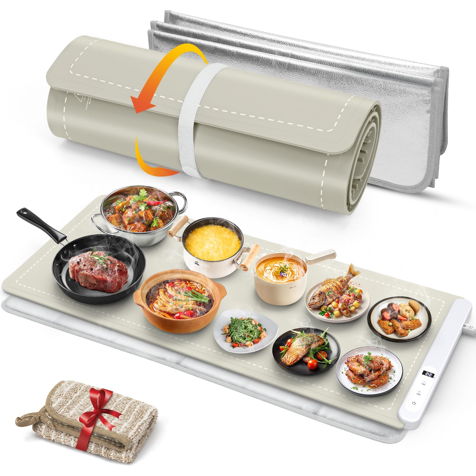 Photo 1 of FYY Extra Large Warming Mat for Food with Heat Resistant Pad, Prevent Countertop Cracks, Keep Meal Warm, Rapid and Full Surface Heating, 6 Temp Settings, 6H Timer, Rollable Portable Food Warmer Khaki