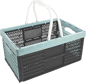 com-four® Caja Plegable con Asas, en Color Turquesa Pastel, Cesta de la Compra con bisagras, 16 litros, 40 x 26 x 20 cm (01 Pieza - Turquesa Pastel) 