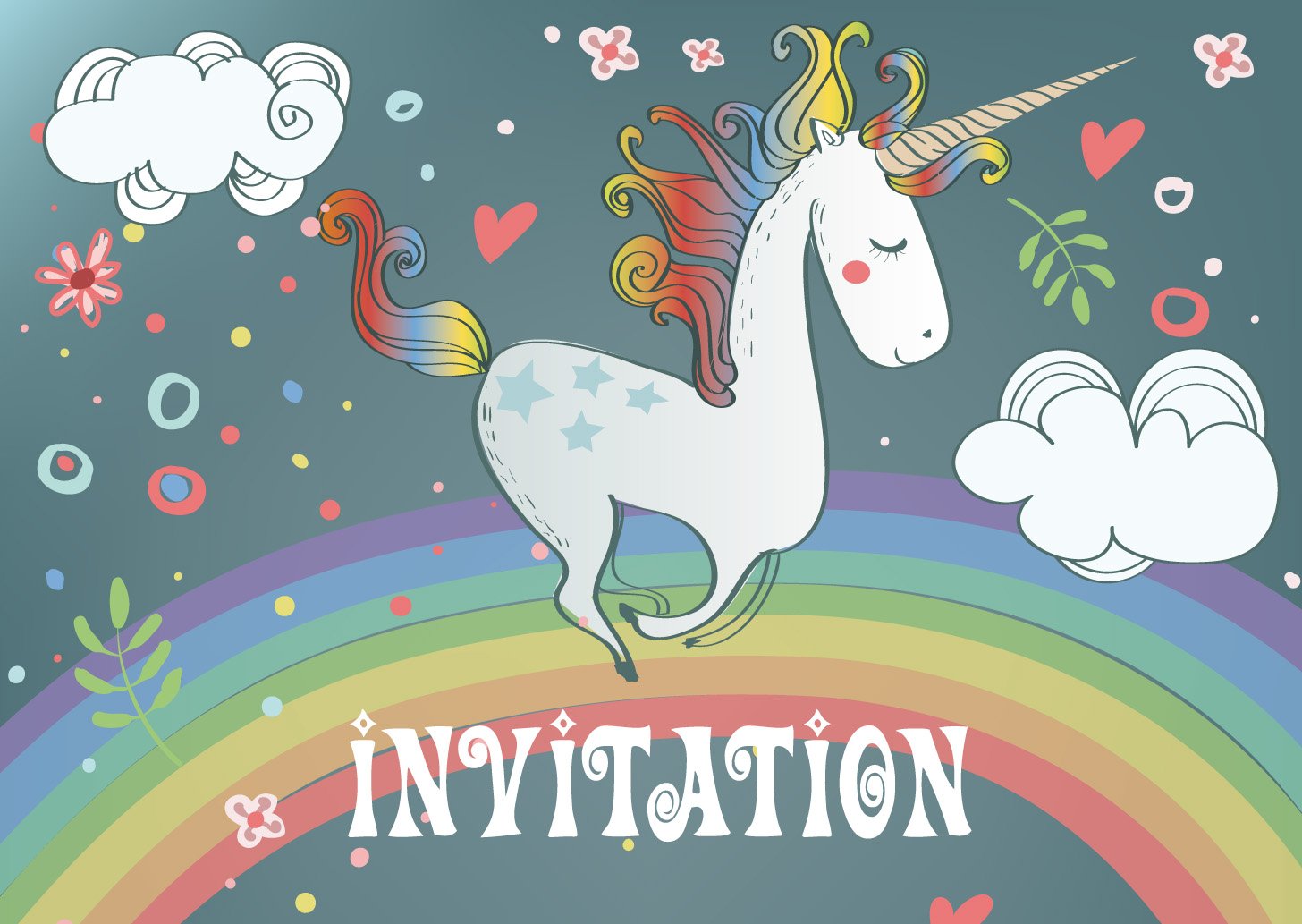 Edition Colibri (10754 EN 10 invitations in French LICORNE ON THE RAINBOW: set of 10 tender and illustrated invitation cards with horses for a girl's birthday