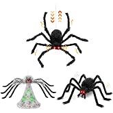 3 Pack 34" Halloween Animatronic Spiders Decor, Jumping Wriggling Climbing | Giant Animatronics Spider to Create Halloween Jumpscaring Scenes with Sound &amp; Moves, Spooky Creepy Halloween Prop Decorations
