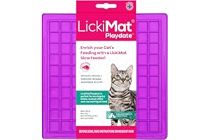 LickiMat Classic Playdate, Cat Slow Feeder Lick Mat, Boredom Anxiety Reducer; Perfect for Food, Treats, Yogurt, or Peanut Butter. Fun Alternative to a Slow Feed Cat Bowl or Dish, Purple