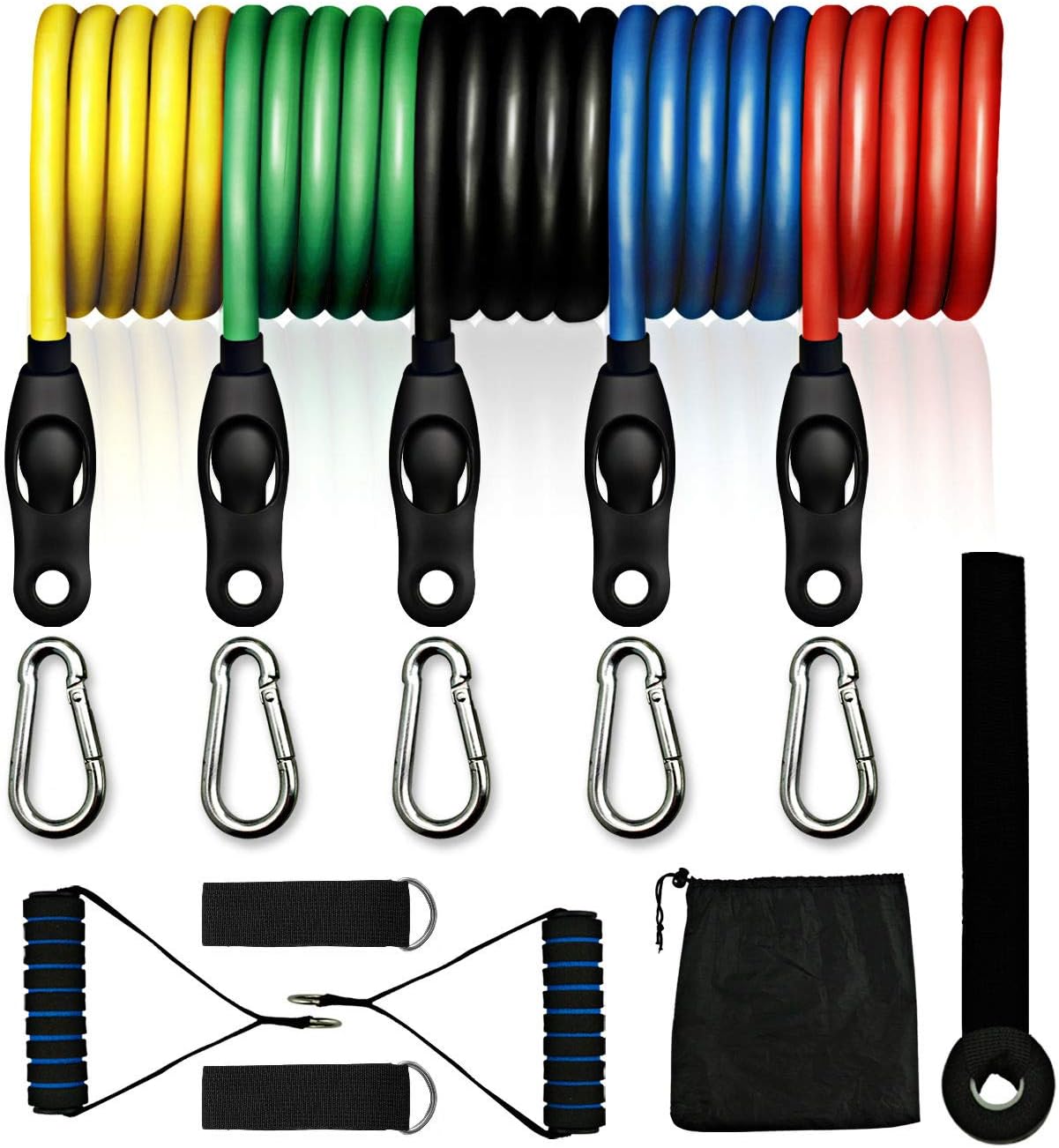 Lonrun Resistance Bands Set with 5 Fitness Tubes, Handles, Door Anchor, Ankle Straps, Carrying Pouch, Workout Exercise Bands for Training, Physical Therapy, Yoga, Home Workouts, Pilates