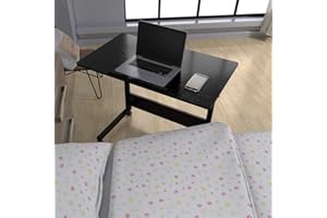 SCAUA Adjustable Rolling Overbed Bedside Table, Laptop Table, Hospital Bedside Table, 180° Tiltable Wheels Rolling Computer Desk, Writing & Eating Home, Office & Hospital Use (Black)