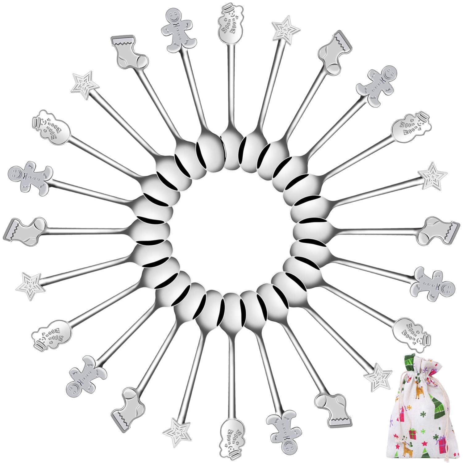 ANECO 24 Pieces Stainless Steel Christmas Spoons Mini Coffee Tea Soup Sugar Dessert Ice Cream Xmas Spoons