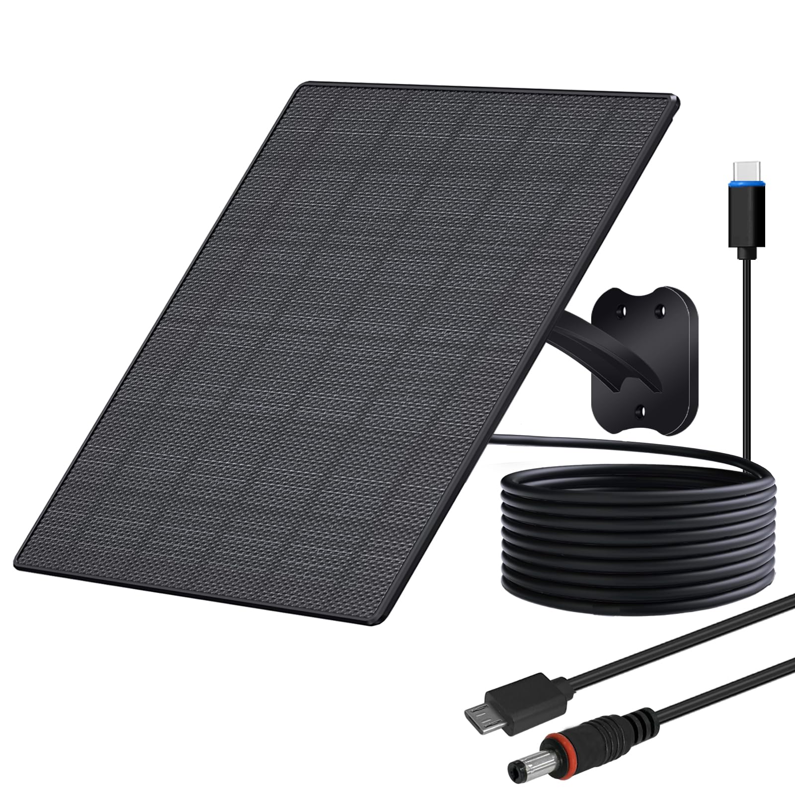Photo 1 of VUEBEE 10W Solar Panel for Security Cameras, 5V Outdoor Camera Solar Panel with USB-C Cable, DC 5.5x2.1mm & Micro USB Port, IP66 Waterproof with Adjustable Mount & 10FT Cable