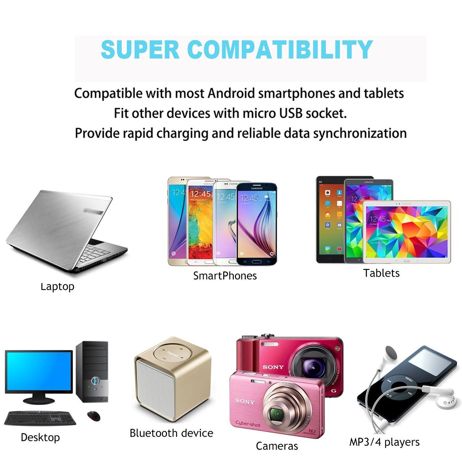 iRoundy Micro-USB-Kabel Android Geflochten Haarclip mit Nylon Woven USB Daten Sync Ladegerät