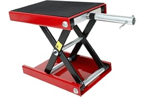 LucaSng Motorcycle Wide Deck Scissor Lift Jack Dilated Center Hoist Stand-1100 LB, Capacity Bikes ATVs,Motorcycle Dirt Bike Scooter Crank Stand Red