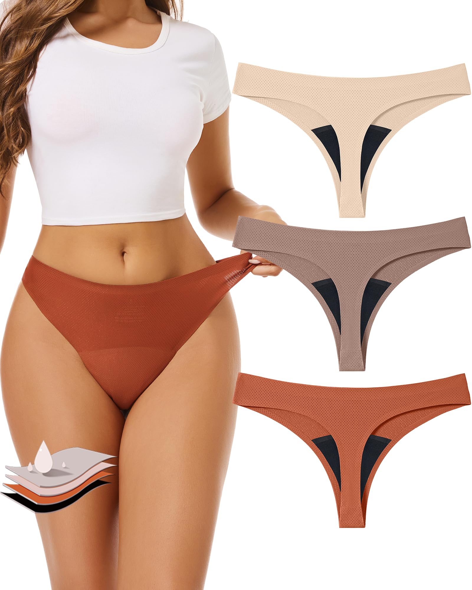 Photo 1 of Kvitko Period Underwear for Women 4 Layers Breathable Period Thong Leak Proof Panties Sexy Period Panties Multicolor