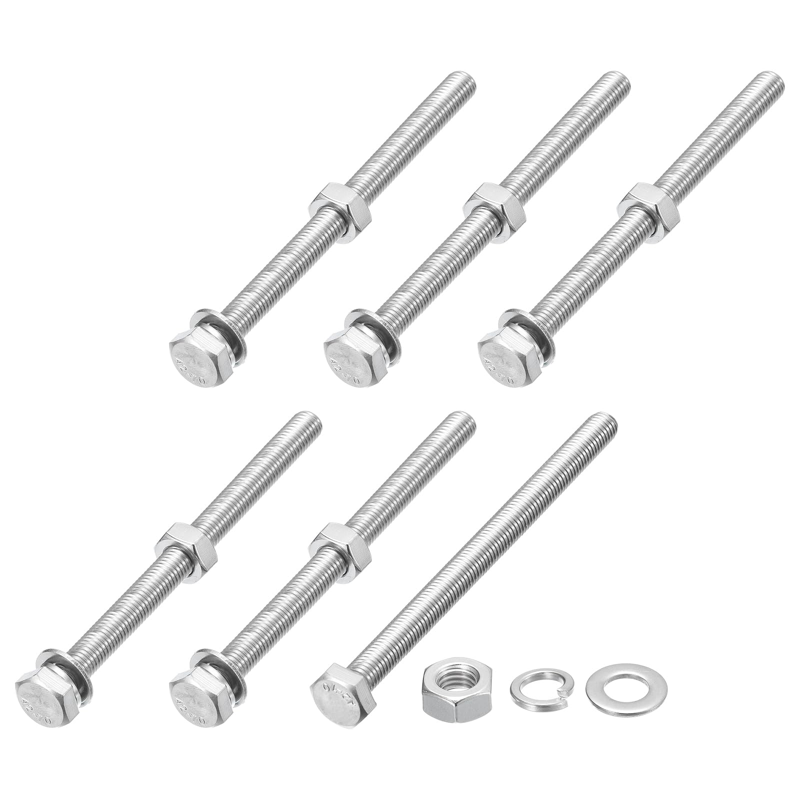 METALLIXITY Hex Head Screws Bolts, Nuts, Flat & Lock Washers Kits (M10-1.5x140mm) 6 Set, Stainless Steel Fully Threaded Machine Screws Bolt Set - for Home Appliance Equipment