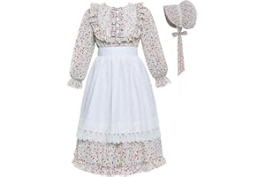 Vibsion Girls Pioneer Prairie Costume Dress Kids Floral Colonial Village Girl Costumes