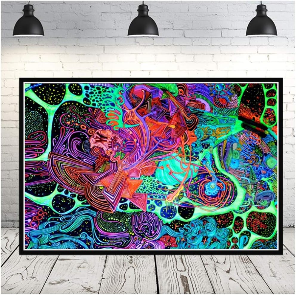 wzgsffs Psychedelic Abstract Trippy Blacklight Canvas Painting Modern