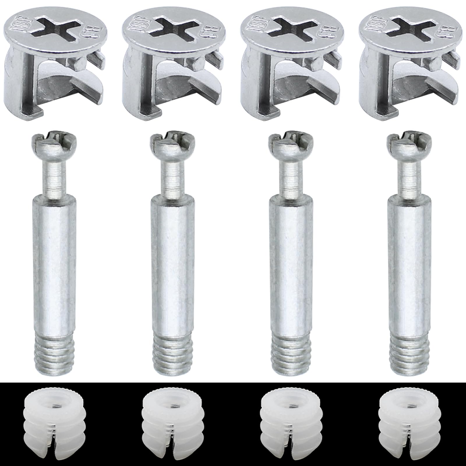 DXLing 25 Sets of Furniture Connection Fitting Ø14.5mm Screw Eccentric Cam Lock Fittings 34.5mm Connecting Rod Bolts and Plastic Expansion Nuts for Flat Pack Furniture Cabinet Locking Connecting