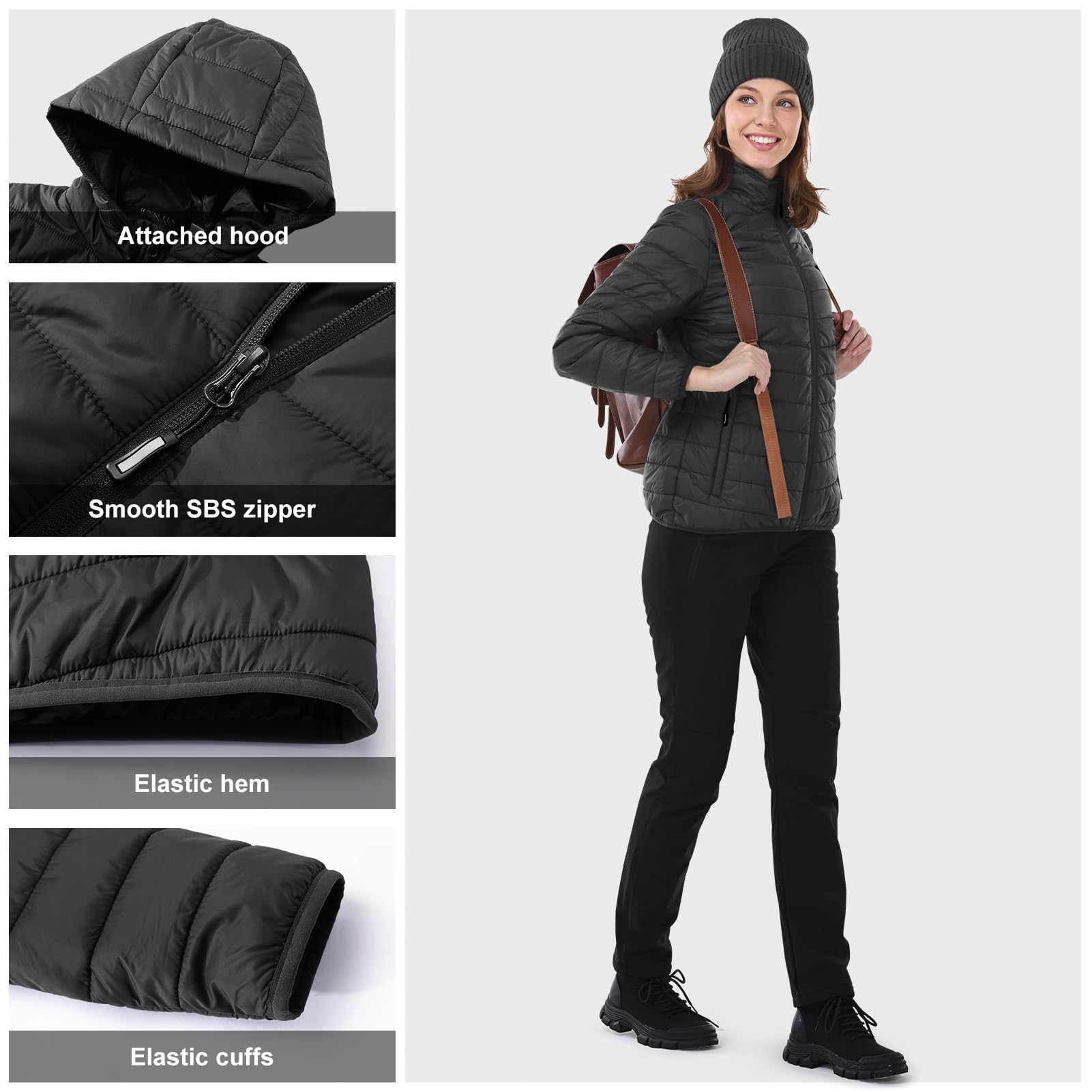 Women's Packable Lightweight Full-Zip Puffer Jacket with Hood