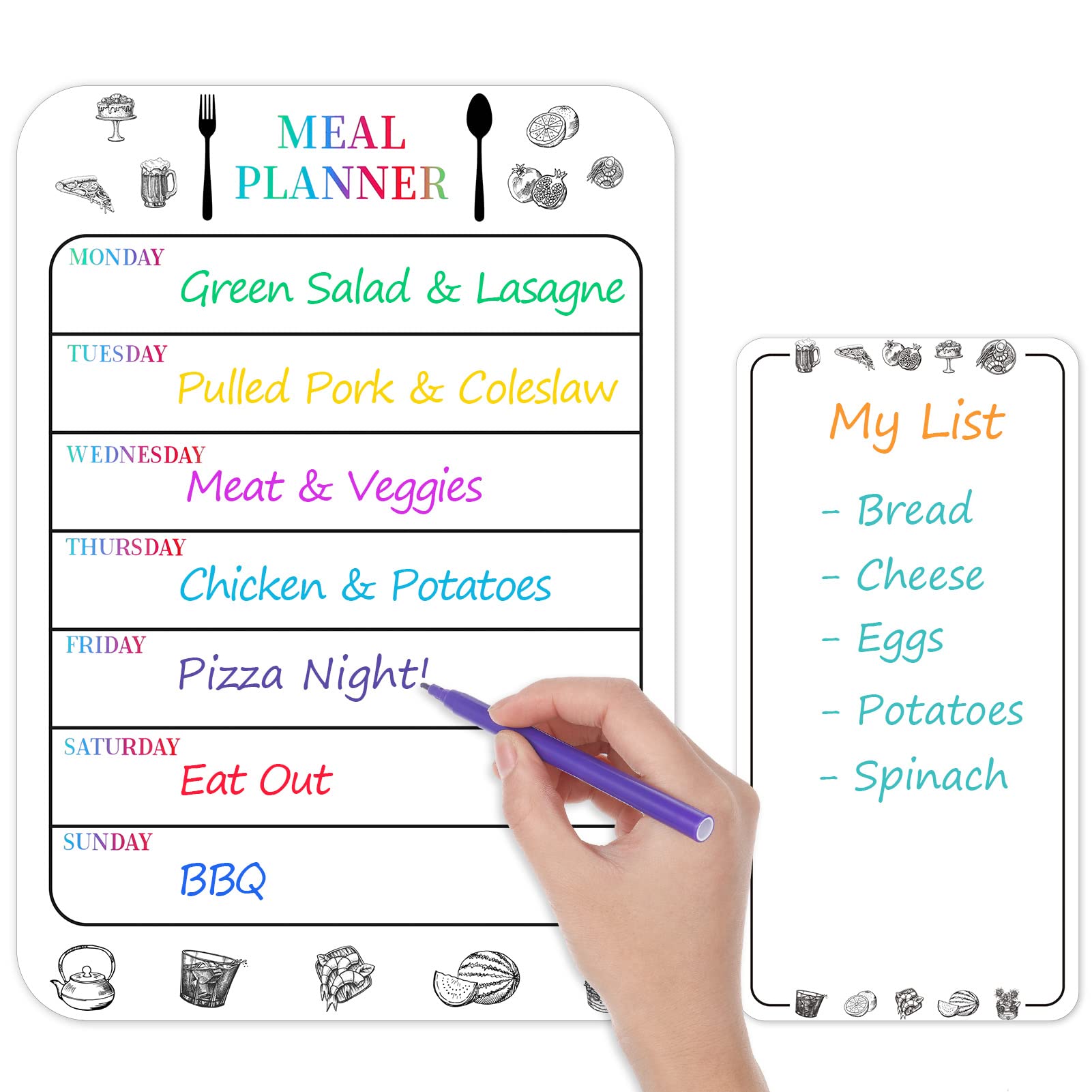 Dacitiery Magnetic Weekly Planner, 2 Pack A4 Whiteboard, Memo Board Meal Planner, Ideal for Notes, Meal Planning and Reminders