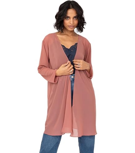 OYOANGLE Women's Chiffon Sheer Long Sleeve Open Front Cardigan See