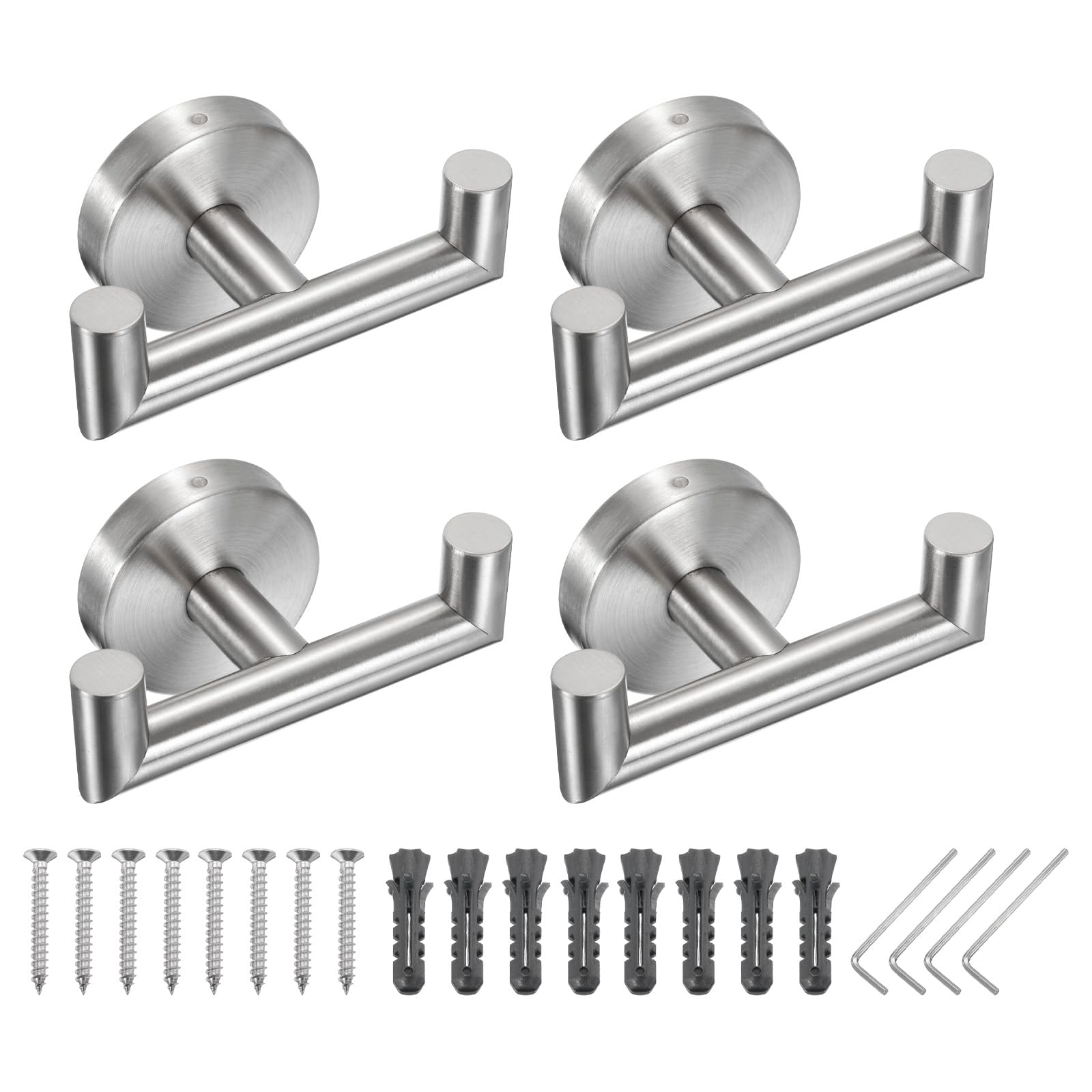 PATIKIL 4Pack Stainless Steel Wall Mounted Hanger Round Towel Holder for Hanging Bathroom, Bedroom, Dormitory, Hang Towel, Clothes, Coat, Robe, Hat, Silver Tone