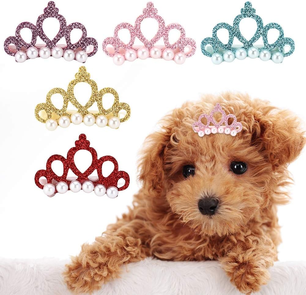 Tnfeeon 25PCS Crown Hair Clip for Pet Colorful Shining Hairpin Grooming Accessories for Cat Medium Small Cat Dog - Image 5