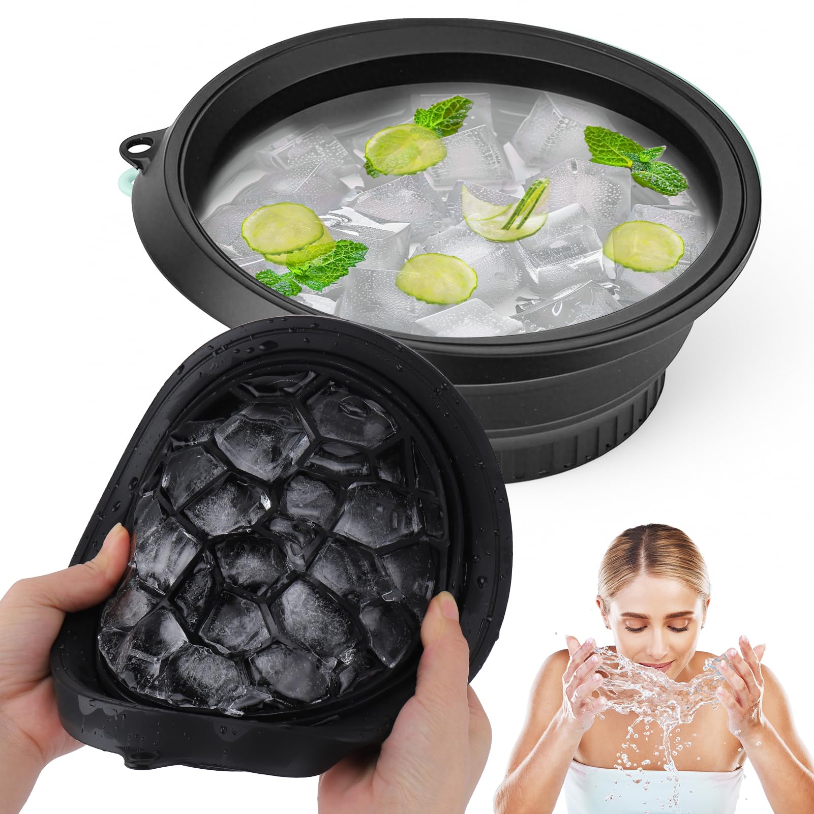 Photo 1 of Palksky Face Bowl for Ice with Built-in Icetray, Collapsible Silicone Face Ice Bath Bowl, Facial Plunge Bowl for Skin Tightening, Acne Relief, Black
