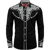 DIFICIL SLOG Men's Western Cowboy Shirt Embroidered Long Sleeve Casual Button Down Shirt