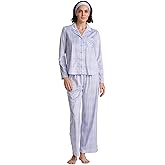 Karen Neuburger womens Long Sleeve Minky Fleece Notch Collar Top and Pant Pajama Set With Matching Headband