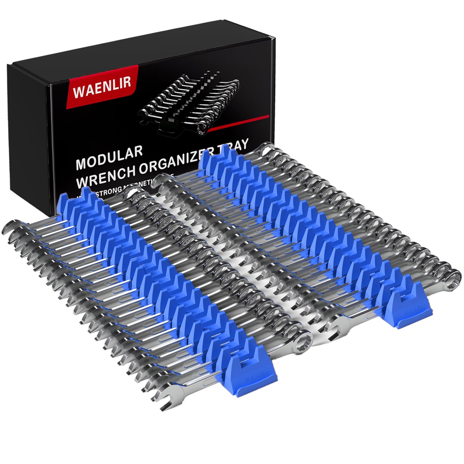 Photo 1 of WAENLIR 48PCS Magnetic Modular Wrench Organizer Set-Tool Drawer Storage Rack with Metric&SAE Labels, Wrench Holder with Magnet, Perfect Tool Gift for Men, father, boyfriend, DIYers & Mechanics (Blue)