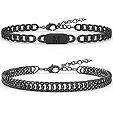 Aospkle 2PCS Initial Letter Cuban Bracelet, A-Z Letter Pendant Stainless Steel Black Cuban Link Chain for Men Women Jewelry Set for Him Her