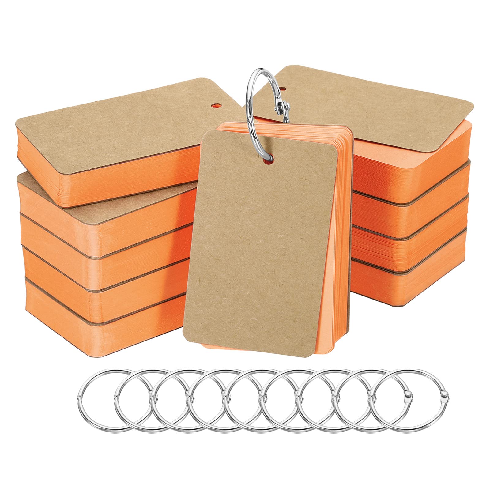 PATIKIL 3.5" x 2" Blank Flash Cards with Rings, 500 Pack Study Cards Index Cards Note Card Pre Hole Punched for Learning, Orange