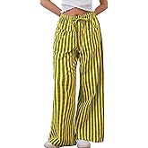 Kissonic Women Striped Pants Casual Drawstring Wide Leg Trousers Loose Lounge Pajama Pants with Pockets
