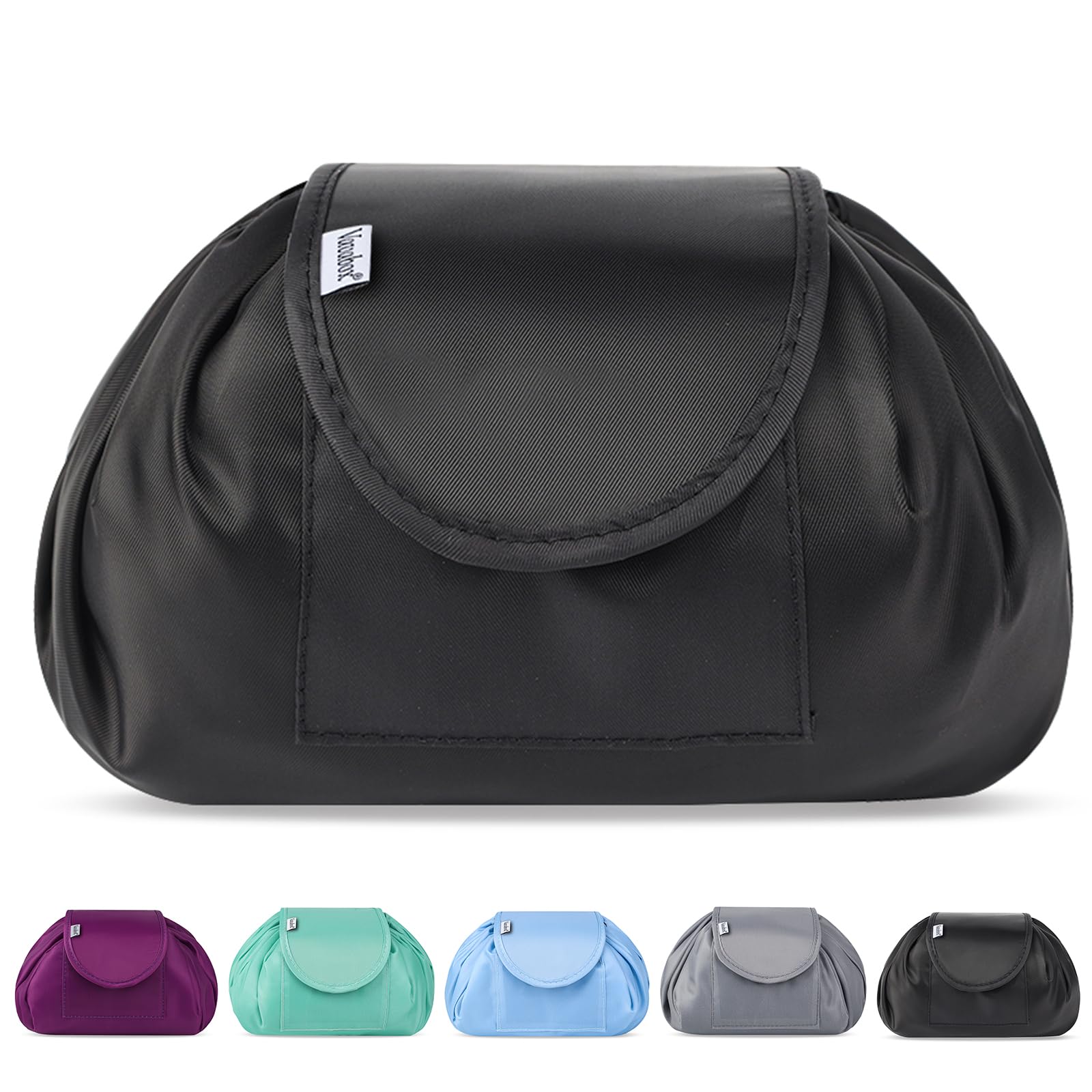 Lazy Drawstring Makeup Bags, Large Capacity Waterproof Travel Portable Cosmetic Bag Pouch Makeup Pouch Storage Organiser for Women Girl (Light Black)
