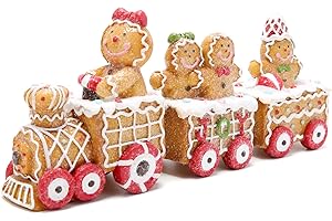 Hodao 9.25” Length Christmas Gingerbread Man Train Decorations Xmas Train Figurines Winter Decor Handmade Polyresin Gingerbread Man Figurine for Xmas Decor Gift - Christmas Party Home Decor