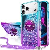 Silverback for iPhone 17 Pro Max Case, Moving Liquid Holographic Sparkle Glitter Case with Kickstand, Girls Women Bling Diamond Ring Protective Case for iPhone 17 Pro Max 6.9‘’ - Purple