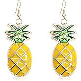 Chanaiqw Tropica Chic Pineapple Stud Earrings Bohemian Fruits Pineapple Dangle Drop Earrings Necklace for Women Statement Summer Beach Jewelry Gifts Set