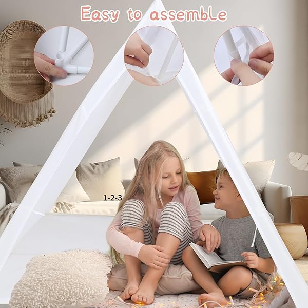 WINDYUN 2 PCS TEEPEE TENT FOR KIDS SLEEPOVER TENTS FOR PARTIES WHITE FOLDABLE WASHABLE TEEPEE CHILD GIRLS BOYS INDOOR OUTDOOR BEDROOM SLEEPOVER SLUMBER PARTY EASY ASSEMBLY 45.3 X 45.3 X 40 INCHES