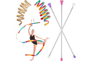 HyDren 5 Pcs Stainless Steel Twirling Baton with Dance Ribbons Rainbow Streamers Ribbon Dancer Wand Center Balanced Batons for Twirling for Dancing Band Gymnastic