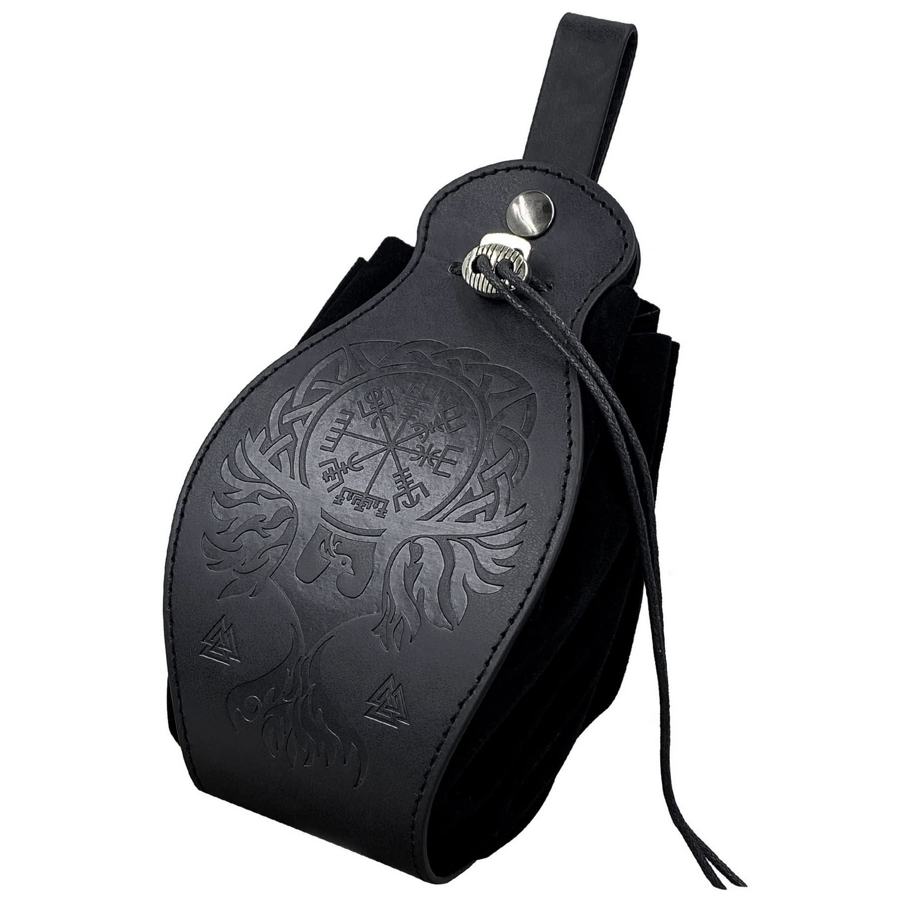 Medieval Viking Belt Pouch Black Faux Leather Belt Bag Retro Portable Drawstring Purse Renaissance Dice Bag for LARP Ren Faire
