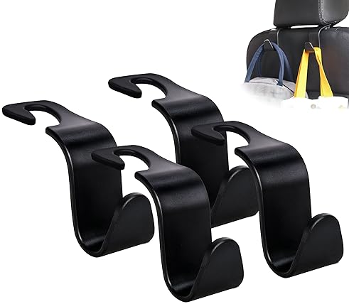 Automotive - Amooca Car Seat Headrest Hook 4 Pack Hanger Storage Organizer Universal for Handbag Purse Coat fit Universal Vehicle Car Black S Type
