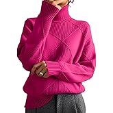 Womens Turtleneck Oversized Cable Knit Sweaters 2026 Fall Winter Trendy Work Casual Pullover Cozy Warm Long Sleeve Knit Tops