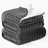 INFIIXSO Sherpa Fleece King Size Blanket - Super Soft & Warm Striped Fleece, Cozy Plush Fluffy Large Bed Blanket All Season Use (Grey, 104x90 Inches)