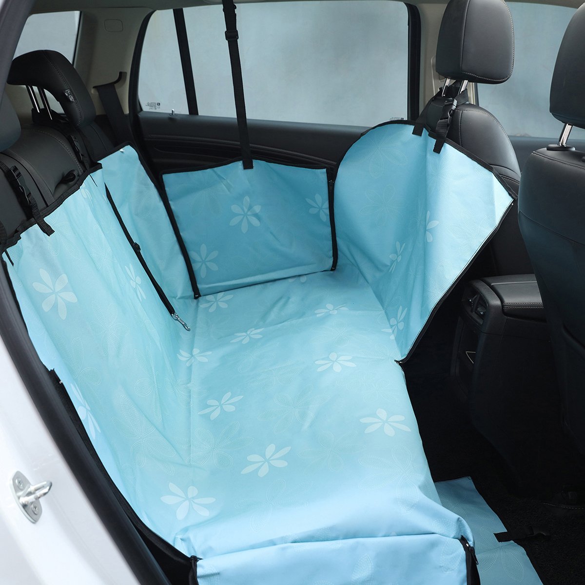 PETCUTE Luxury Dog Car Seat Cover Pets Hammock Cover Cat Waterproof Durable Backseat Double Cover with Side Flaps Blue
