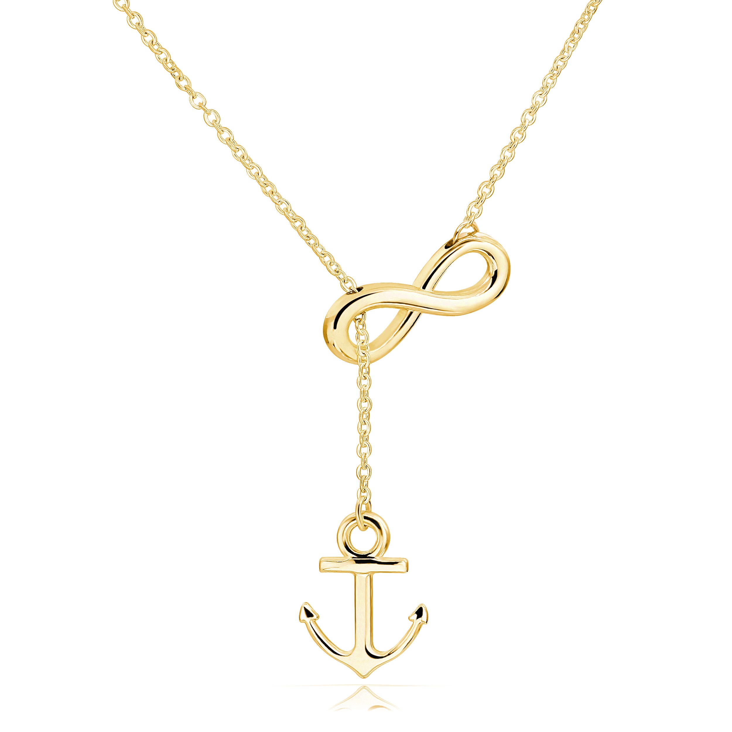 ELBLUVF 18K Stainless Steel Gold Rose Gold Plated Hope Anchor and Infinity Lariat Y Necklace For Women (Gold)