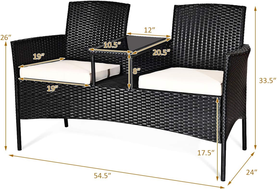 Tangkula Wicker Patio Conversation Furniture Set, Outdoor Furniture Set with Removable Cushions & Table, Tempered Glass Top, Modern Rattan Sofas Set for Garden Lawn Backyard (Black): Garden & Outdoor