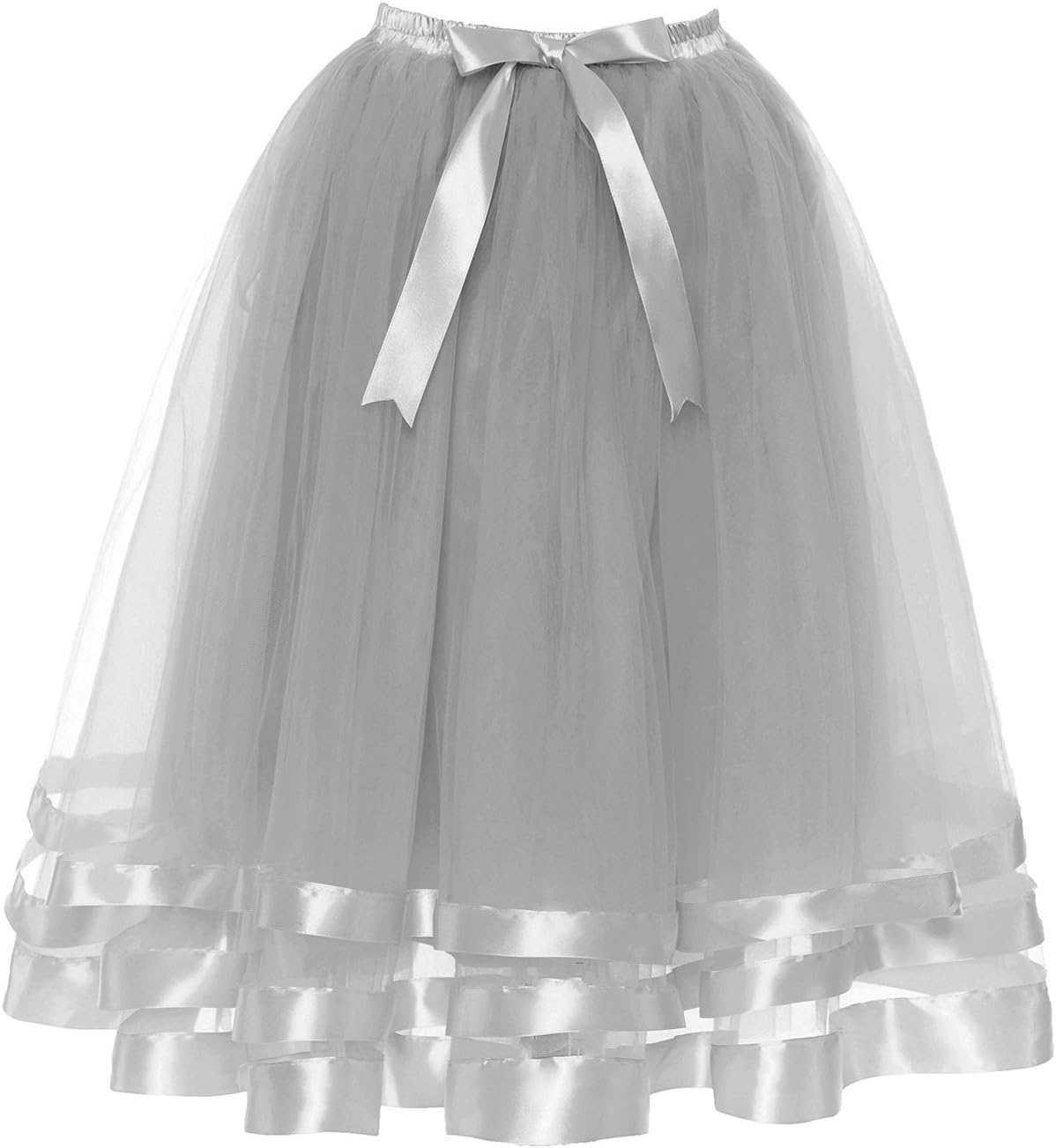 LSCY Women's 7 Layers Tulle Midi Skirt Multi Ribbon Laces Bowknot Tutu Skirts Princess Petticoat 5 Sizes Many Colors
