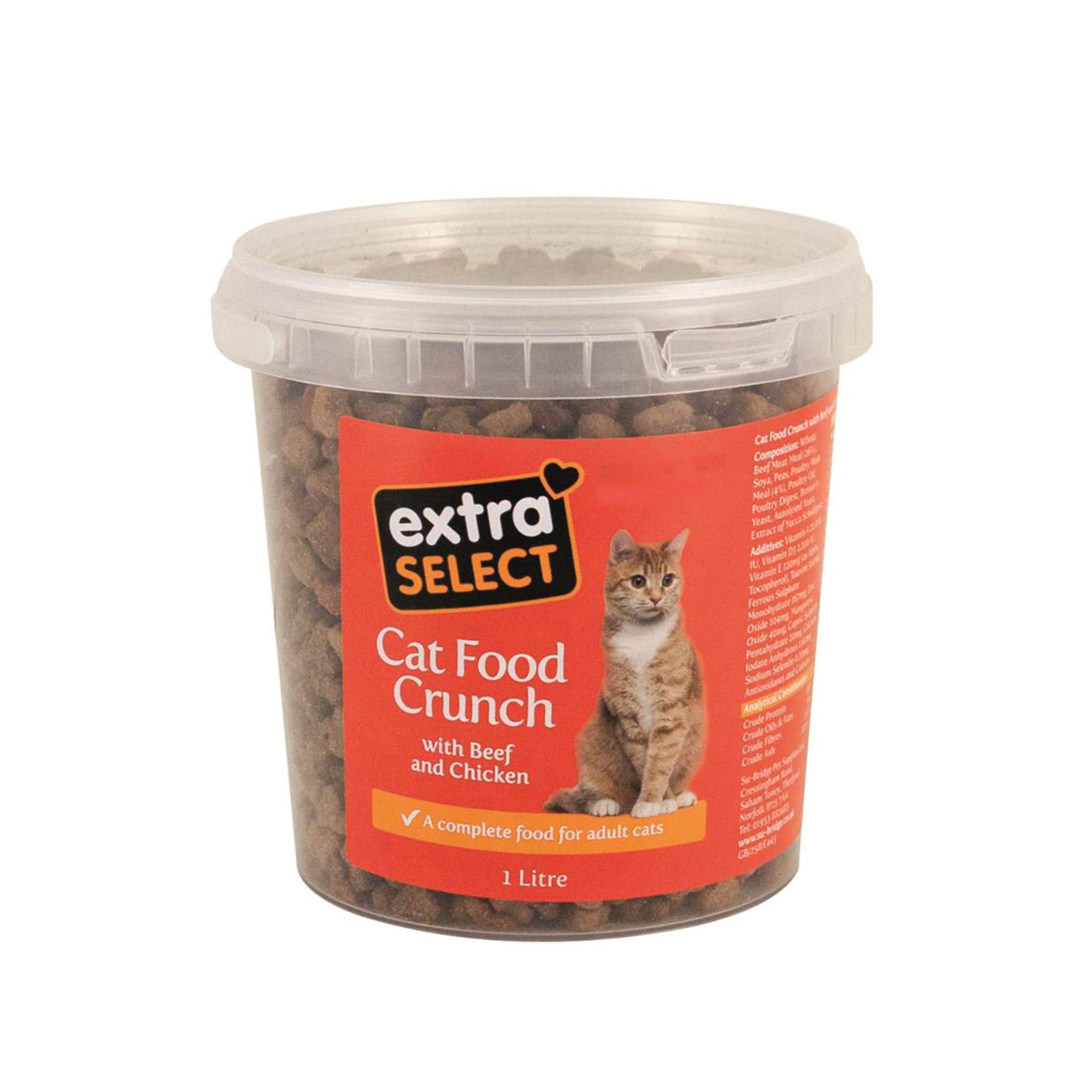 Extra Select Complete Dry Cat Food: Meat Mix Cat Biscuits (Beef, Chicken, & Veg) - Nutritionally Balanced Dried Kibble for Adult & Senior Cats - 1 L Resealable Tub