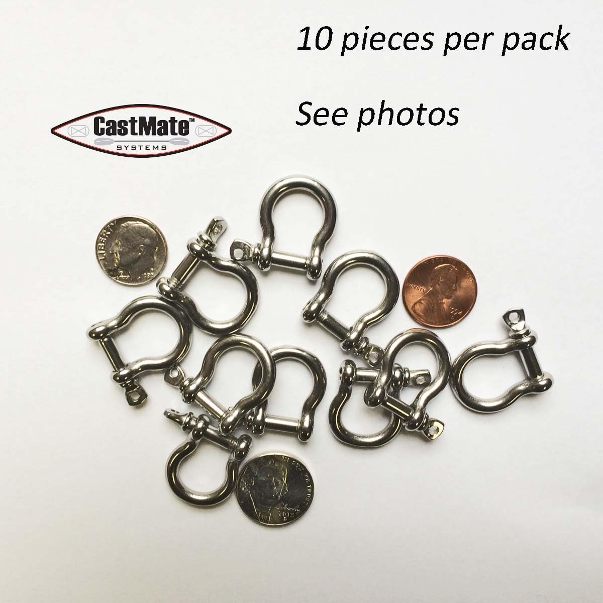 CASTMATE Bow Shackle, 4mm, SS, for Paracord Jewelry, Marine Tackle. 10 pieces
