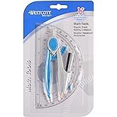 Westcott Compass and Protractor Math and Geometry Set, Essential School Supplies, Plastic Compass for Circles Up to 13-Inches, Back to School, Classroom, School Supplies, 6-Inch Protractor, Assorted Colors