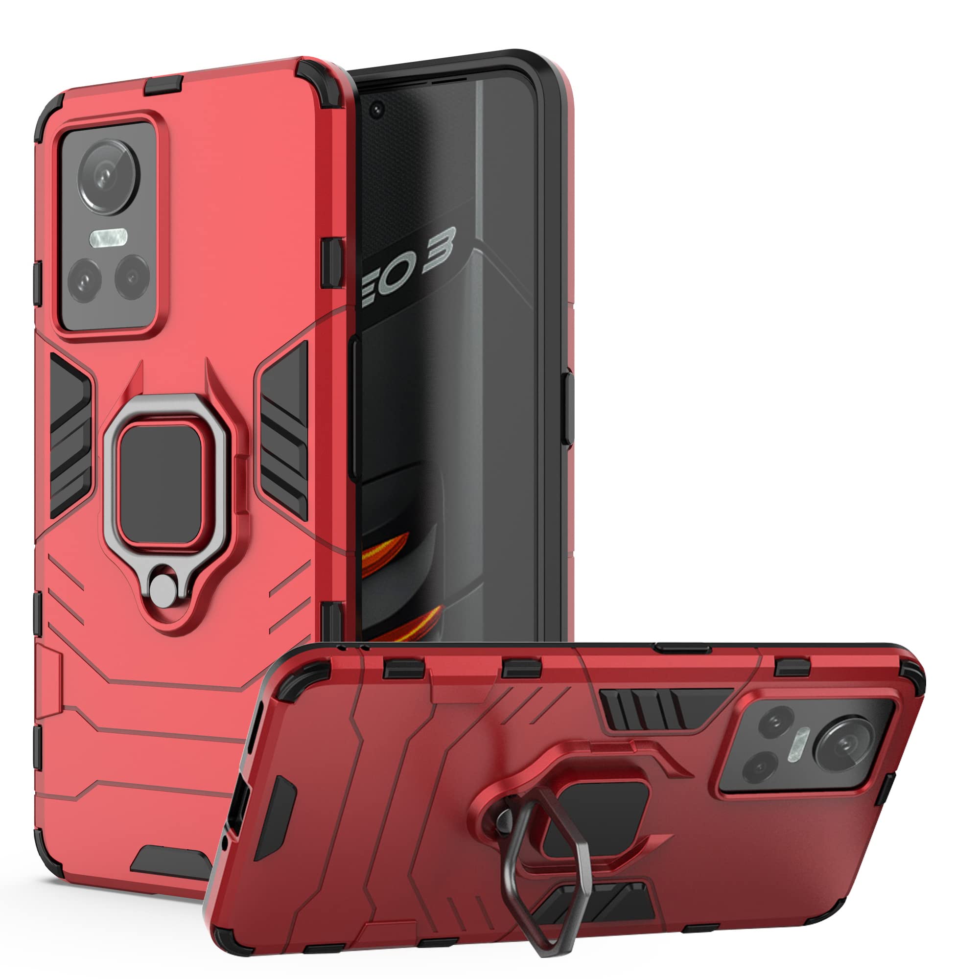 ESTH® Case for Realme GT Neo3 [360° Rotating Stand] [Military Grade Anti-Fall Protection] Cover Compatible with Magnetic Car Mount, Red