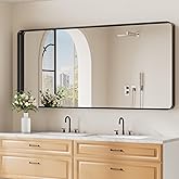 Koonmi Black Bathroom Mirror for Wall, 30x71 Inch Matte Metal Deep Framed Rounded Corner Wall Mirror, Shatterproof Tempered Glass for Farmhouse Bedroom Entryway, Vertically or Horizontally