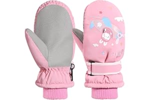 Rhino Valley Snow Gloves for Kids, Waterproof Ski Gloves for Cold Weather, Non-Slip Kids Waterproof Mittens with Adjustable Magic Tape, Boys/Girls Snow Mittens for Winter Outdoor Activities