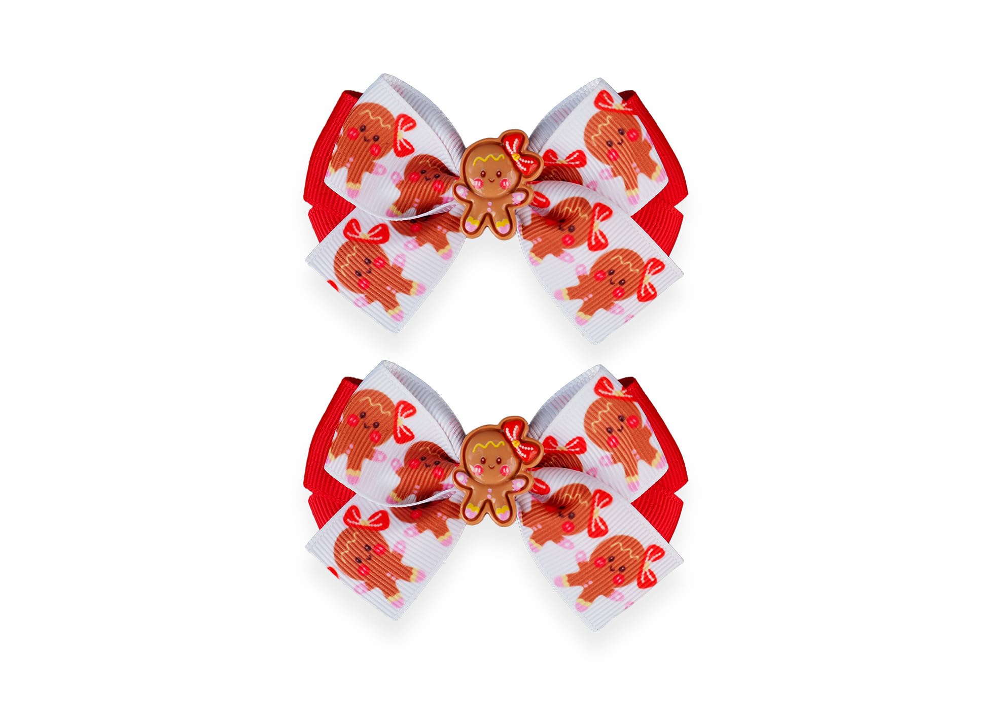 MeiMei Christmas Gingerbread Girl Hair Bow with Elastic Bobble – Handmade Girls Hair Tie, Grosgrain Ribbon Hair Accessories, Xmas Stocking Filler & Gift (Gingerbread Girl, BTF-Cheer, Bobbles)