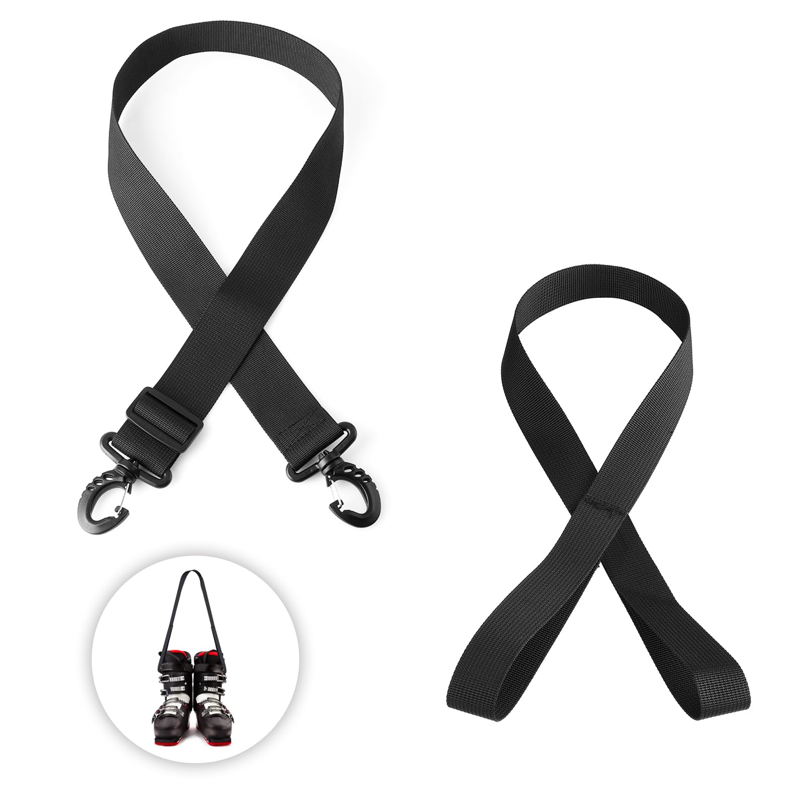 2pcs Ski Boot Skates Carrier Straps, 2 Styles Adjustable Ski Carrier Straps Ski Shoulder Strap for Carrying Skiing Accessories for Adults Teens Skiing Winter Outdoor Activities (Black)